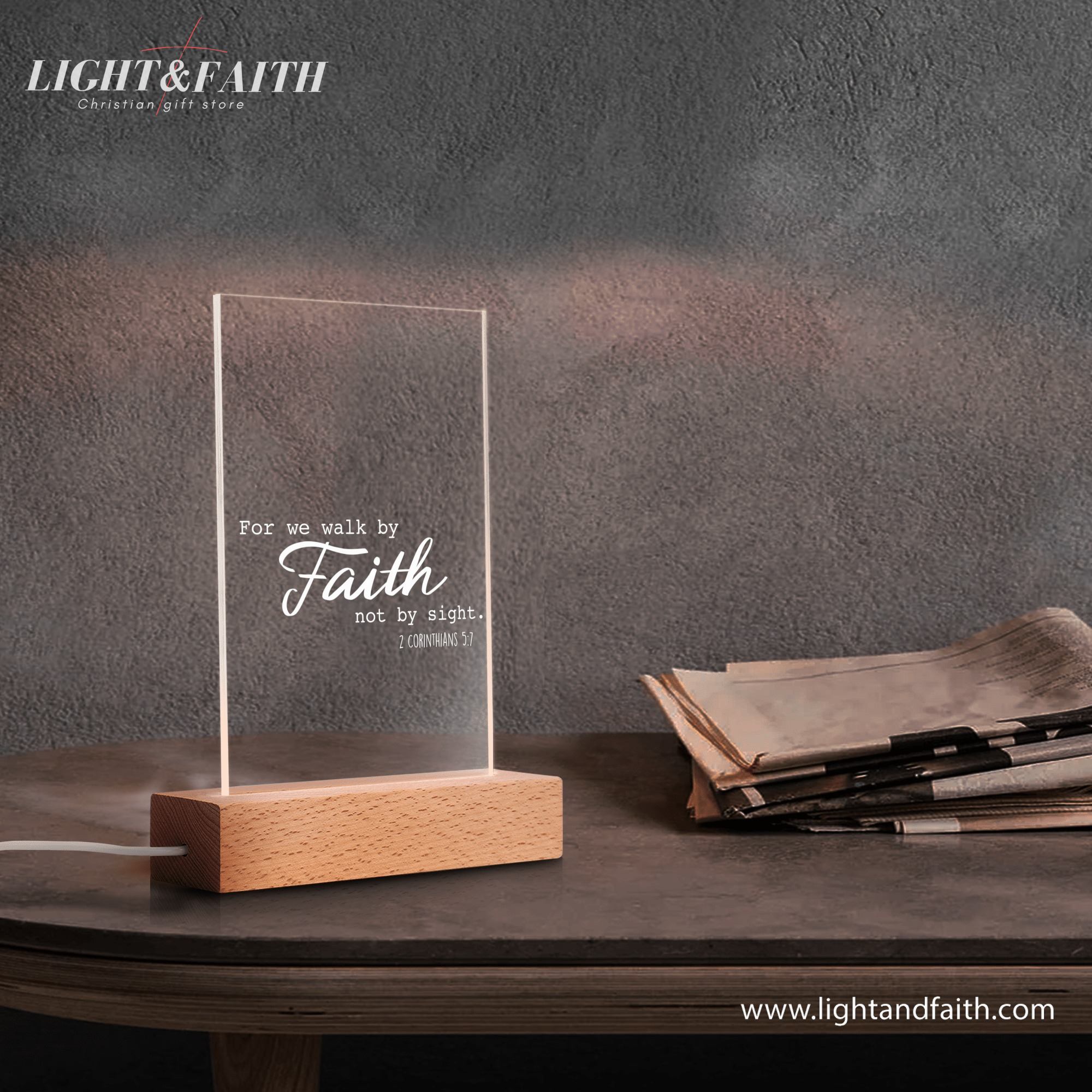 For We Walk By Faith Not By Sight LED Light, Christian Bible Verse Lamp, Christian Home Decor, Faith Based Decor, Religious LED Light.  NLLAF12